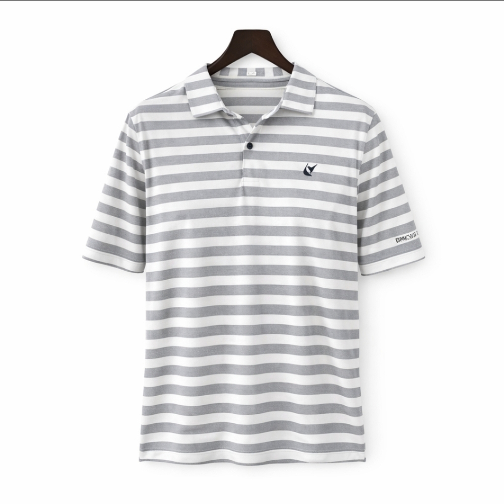 FootJoy Gray Striped Blokecore Golf Sporty BMW Championship PGA Men's Polo Sz M